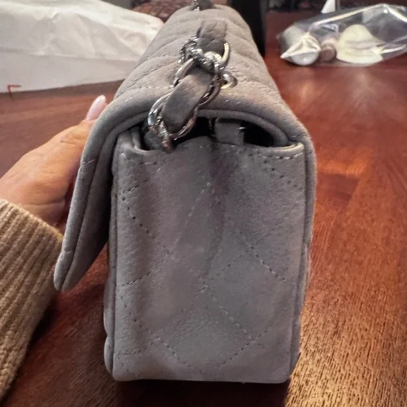 Chanel Caviar Gray Mini Classic Square Bag with Silver Chain - Picture 4 of 7